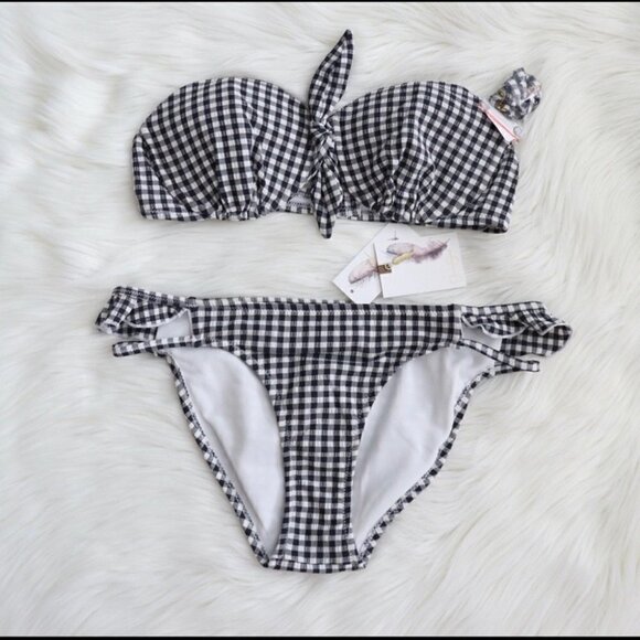 NEW Jessica Simpson Black White Gingham Print Bikini Set Size Medium - Picture 1 of 11